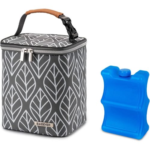 Breast Milk Cooler Bag with Ice Pack Fits 4 Baby Bottles Up to 9 Ounce, Baby Bottle Bag for Nursing Mom Daycare-Grey