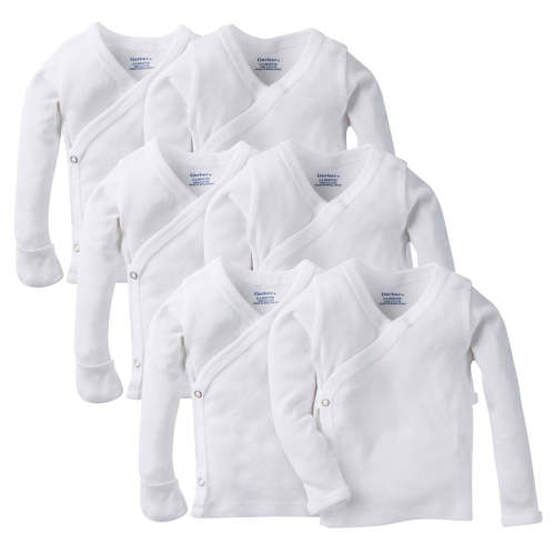 6-Pack Baby White Long-Sleeve Side-Snap Mitten-Cuff Shirts – Gerber Childrenswear