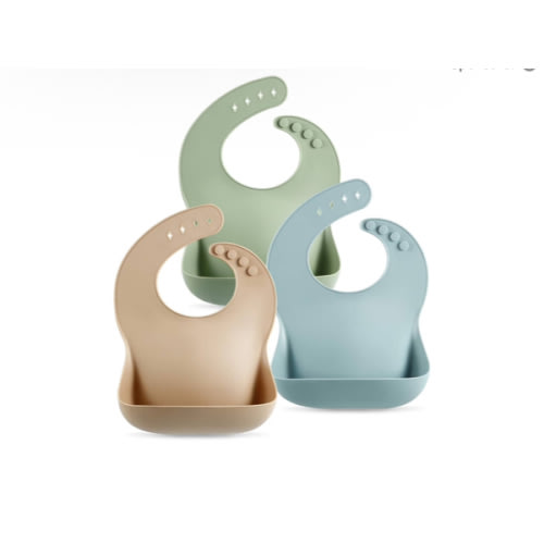 PandaEar Set of 3 Silicone Baby Bibs Waterproof, Soft, Unisex, 10-72 Months (Brown/Blue/Green)