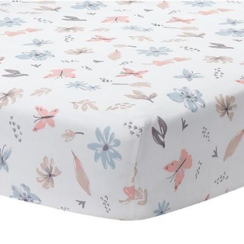 Lambs & Ivy Baby Blooms Watercolor Floral/butterfly Cotton Fitted Crib Sheet