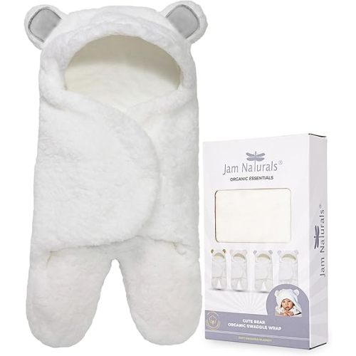 Jam Naturals-Cute Bear Organic Newborn Swaddle Wrap-Gender Neutral Soft Baby Blanket, Newborn Baby Registry Gift(Grey 0-3m)