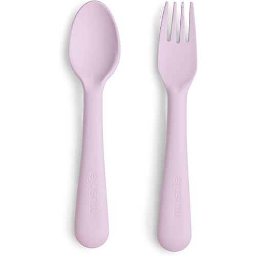 mushie Flatware Fork and Spoon Set For Kids | Made in Denmark (Soft Lilac)