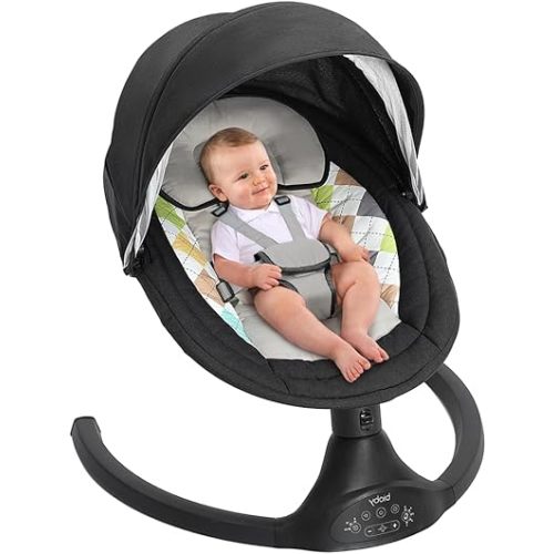 Bioby Baby Swing for Infants with 5 Natural Sway Speeds, Portable Bt Music Baby Bouncer with Remote Control&5-Point Harness, Lightweight Baby Rocker for 5-20 Lb,0-12 Months Black