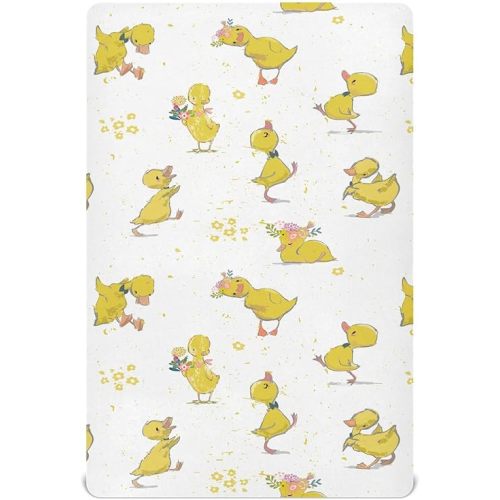vvfelixl Crib Sheets for Boys Cute Little Duck Toddler Baby Girl Sheets for Crib,Neutral Mini Crib Nursery Mattress Sheets Fitted,Crib Mattress Soft & Breathable 52 * 28 * 9In White