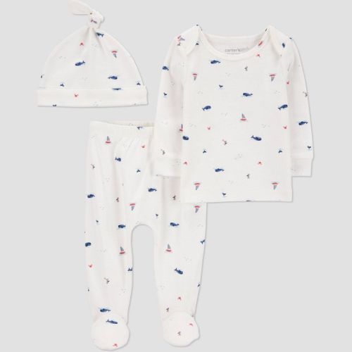 Carter's Just One You®️ Baby Boys' 3pc Long Sleeve Whale Top & Bottom Set - Ivory 3M