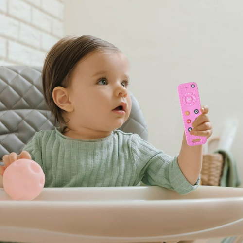 Silicone Remote Control Teether, BPA-Free Baby Chew Toy, Sensory Shape Learning, Freezer-Safe Teething Relief, Black Gum Massager for 3-12 Month Infants