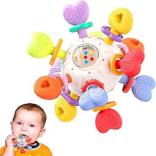 Infinno Jouet de dentition et hochet pour bébé - Jouet sensoriel en silicone sans BPA pour 0 à 12 mois - Jouet de dentition multifonction sûr avec couleurs vives - Cadeau idéal pour bébé garçon et