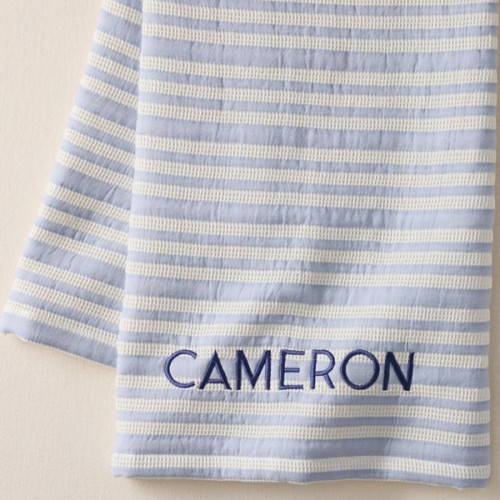 Striped Waffle Weave Baby Blanket (Chambray Blue)