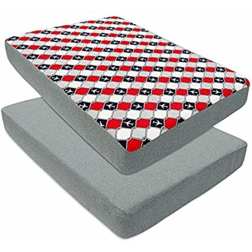 BlueSnail Strechy Waterproof Pack N Play Crib Mattress Cover Fitted Sheet -Fits All Baby Portable Mini Cribs, Play Yards and Foldable Mattresses - 2 Pack (red Blue) - red blue