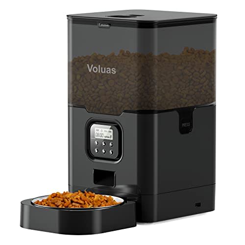 VOLUAS Cat Dry Food Dispenser with Timer, Automatic Cat Feeders with Desiccant Bag, Programmable Portion Size Control 4 Meals Per Day, 10s Voice Recorder