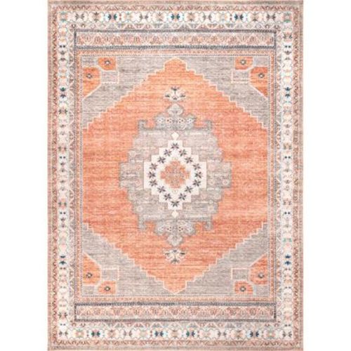 Nuloom Alicia Pet Friendly Machine Washable Medallion Area Rug, 5' x 8', Rust