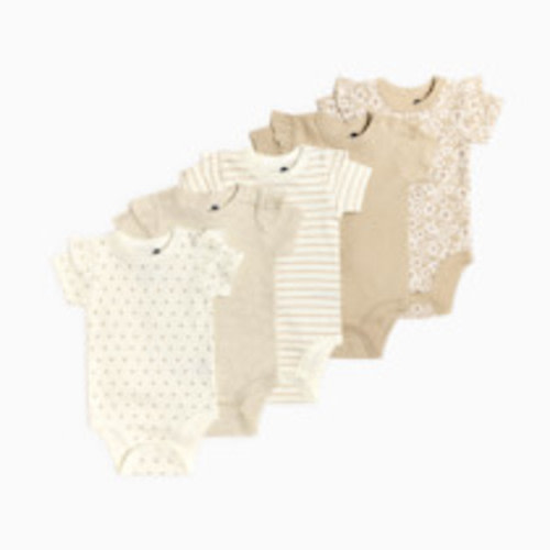 Small Story Organic Cotton Short Sleeve Ruffle Print Mix Bodysuit (5 Pack) - Neutral Floral, 0-3 M
