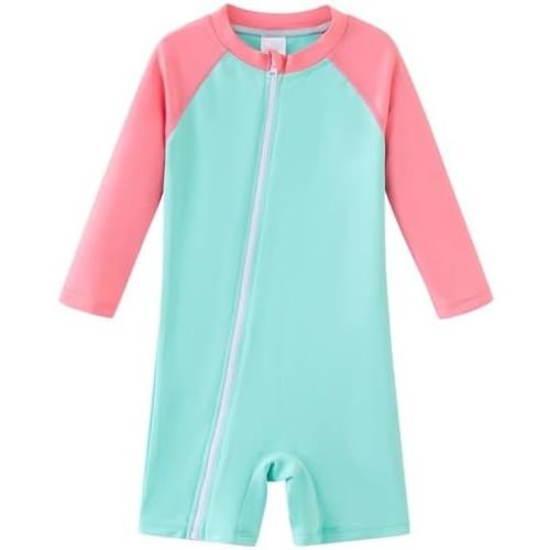 UMELOK Baby Girls' One Piece Swimsuit Full Zip UPF 50+ Sun Protection Swimwear Rash Guard Swim Suit