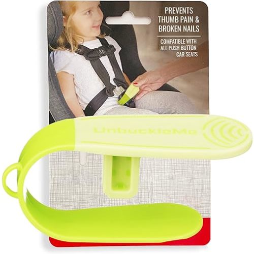 UnbuckleMe Car Seat Buckle Release Tool - Easy Opener Aid for Arthritis, Long Nails, Older Kids - Button pusher for infant, toddler, convertible 5 pt harness car seats - As Seen on Shark Tank (Lime)
