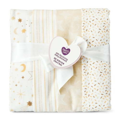 Parent's Choice Cotton Flannel Receiving Blankets for Baby Boys and Girls, Neutral Celestial Skies, 4-Pack