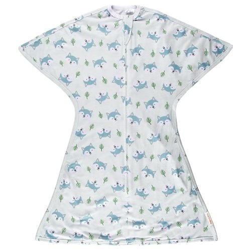 SleepingBaby Zipadee-Zip Transitional Swaddle Sack, 3-6 Month - Roomy Zipper Swaddle for Easy Diaper Changes and Proper Hip Development - Baby Swaddle Sack, X-Small - Happy Wolf