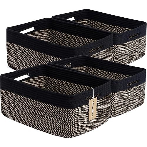 Large Storage Baskets for Organizing, Closet Shelf Baskets for Clothes Blanket Towels, Baby Nursery, Toy Bins Box, Woven Rope Baskets, 17 x 13 x 7.5”, 4 Packs Woven Brown
