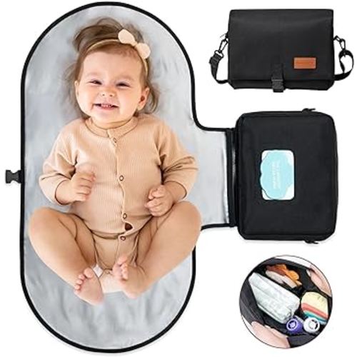 Momcozy 2-in-1 Diaper Changing Pad - Extra-Large Portable Diaper Pad 31.4x15.7 inch - Waterproof and Foldable for Newborns to Toddlers - Also Used As Adjustable Shoulder Bag with Wipes Pocket