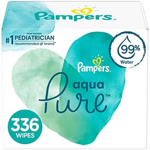 Baby Wipes, Pampers Aqua Pure Sensitive Water Baby Diaper Wipes, Hypoallergenic and Unscented, 6X Pop-Top Travel Packs, 336 Count (Packaging May Vary)