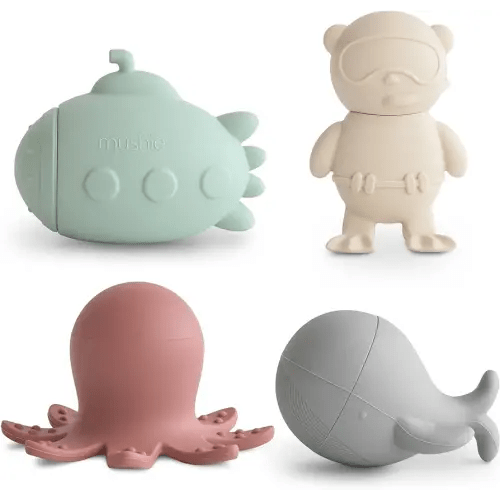 mushie Sealife Bath Toys Play Set for Toddlers | 100% Food Grade Silicone | Mold Free, Pack of 4