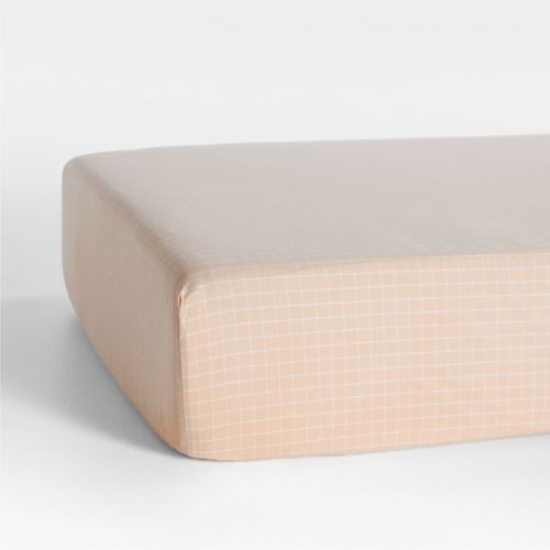 Stax Mini Grid Elegant Pink Yarn-Dyed Organic Cotton Baby Crib Fitted Sheet