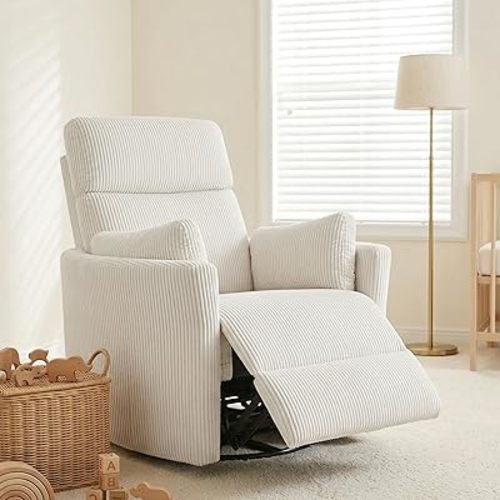 Power Oversized Rocking Chair Nursery, Swivel Rocker Recliner for Adults, Electric Barrel Armchair Single Sofa with USB, 2 Pillows, Glider Wide Recliner for Living Room Bedroom, Beige