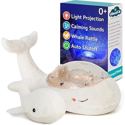 Cloud b Ocean Projector Nightlight with White Noise Soothing Sounds | Adjustable Settings and Auto-Shutoff | Tranquil Whale Family - White