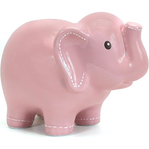 Child to Cherish Ceramic Stitched Elephant Piggy Bank, Pink