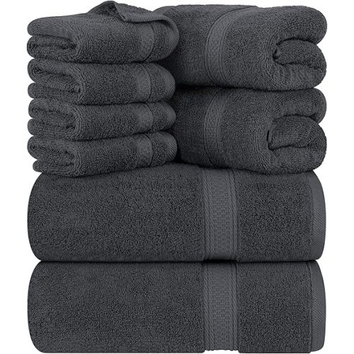 Utopia Towels 8-Piece Premium Towel Set, 2 Bath Towels, 2 Hand Towels, and 4 Wash Cloths, 600 GSM 100% Ring Spun Cotton Highly Absorbent Towels for Bathroom, Gym, Hotel, and Spa (Grey)