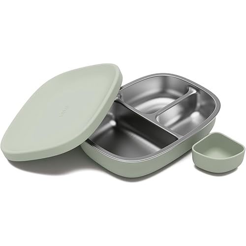 Lalo Bento Box - BPA-Free Bento Box For Kids & Toddlers, Leak-Proof, Dishwasher Safe, Easy to Open & Clean Silicone & Stainless Steel Lunch Box For Kids, Portable for Daycare or Travel - Sage