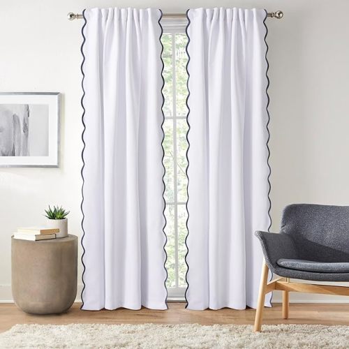 HIG Scallop Edge Window Curtains, 52" W x 84" L x 2 Panel Light Filtering Thermal Drapes, Room Darkening, Energy Saving, Noise Reducing, Easy Care Curtains for Home Decor