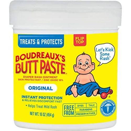 Boudreaux's Butt Paste Original Diaper Rash Cream, Ointment for Baby, 16 oz Flip-Top Jar
