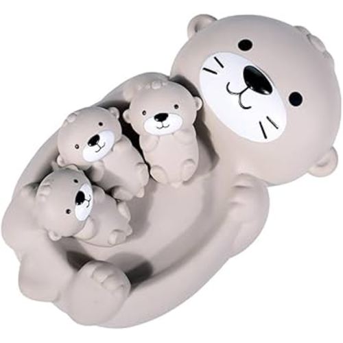 Miracland Otter Bath Toy Set - Mother and 3 Baby Otters, Lovely Family Tub Toy, Parent-Child Floating Water Toy, Soft Squeeze Bathtub Toy for Babies