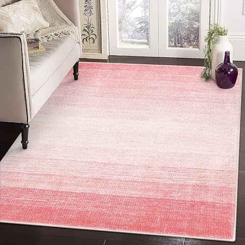 Wonnitar Modern Ombre Washable 4x6 Rug, Light Pink Rugs for Girls Bedroom, Soft Non-Slip Nursery Area Rug, Contemporary Non-Shed Kids Room Low Pile Throw Carpet for Dorm Decor (Pink,4'x6')