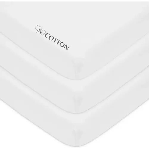 American Baby Company 3 Pack Fitted Mini Crib Sheet 24" x 38", Soft Breathable Neutral 100% Cotton Jersey Portable Sheet, White, for Boys and Girls, Fits Most Pack N Play Mattresses