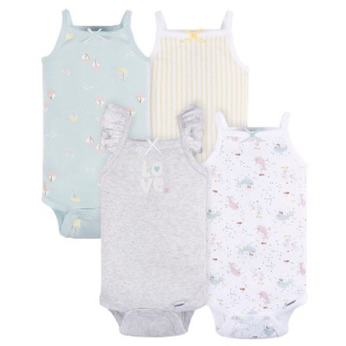 Gerber Baby Girls' Onesies Bodysuits - 4-Pack, Color: Seaside, Size: 3-6 months