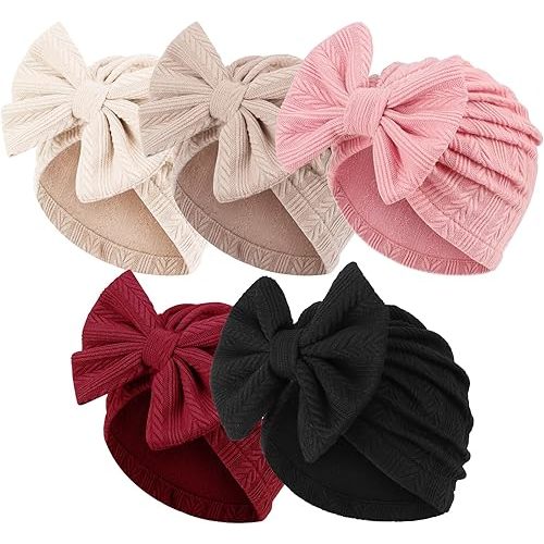 Newborn Baby Girl Hats with Bow Cotton Toddler Infant Beanie Cap Newborn Hospital Hats for Baby Girl Kid 3-12 Months