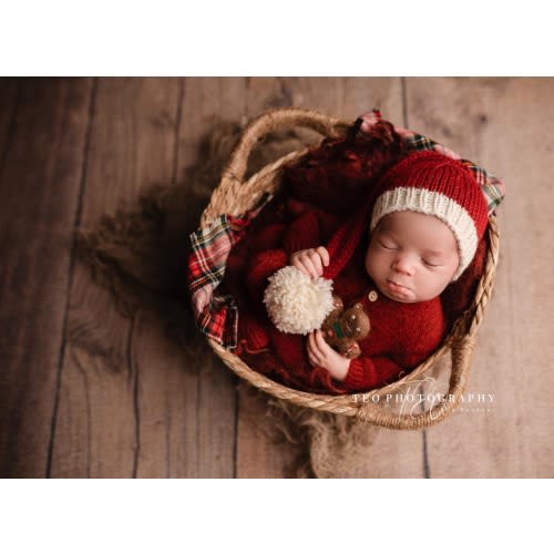 The {Vintage Santa Baby} Sleepy Cap with Yarn Pom and Wrap Set