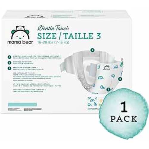 Amazon Brand - Mama Bear Gentle Touch Diapers, Hypoallergenic, Size 3, 168 Count (4 packs of 42), White