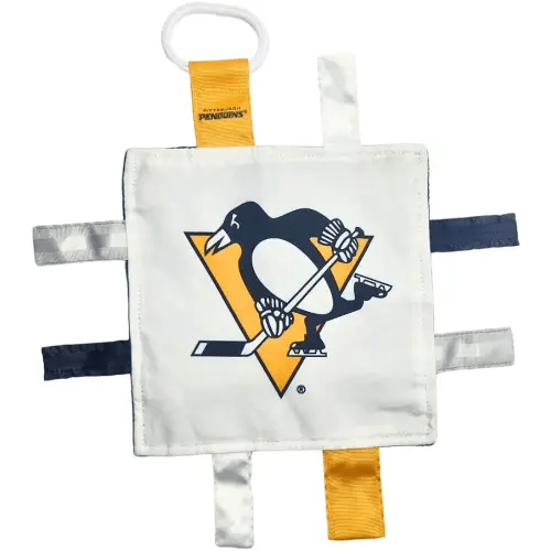 The Learning Lovey Pittsburgh Penguins Baby Tag Toy - NHL Hockey Baby Sensory Crinkle Toys - Soft & Safe - Ideal Baby Stroller Toy - BPA Free w/Stroller Clip (8" x 8" Tag Toy)…