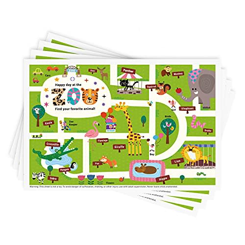Babebay Disposable Stick-on Placemats 40 Pack for Baby & Kids & Toddler, Sticky Placemats Restaurant Table Mats 12" x 18" (Happy Zoo)