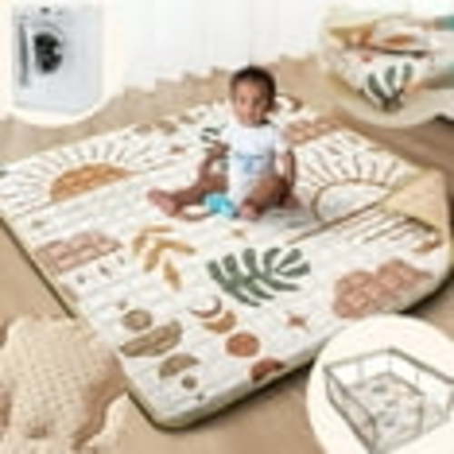 Beavtaens Baby Play Mat for Floor, 50x50 Playpen Mat with Super Soft Touch, Play Pen Mats with Upgraded Anti-Slip Bottom, Machine Washable (Boho Nature)