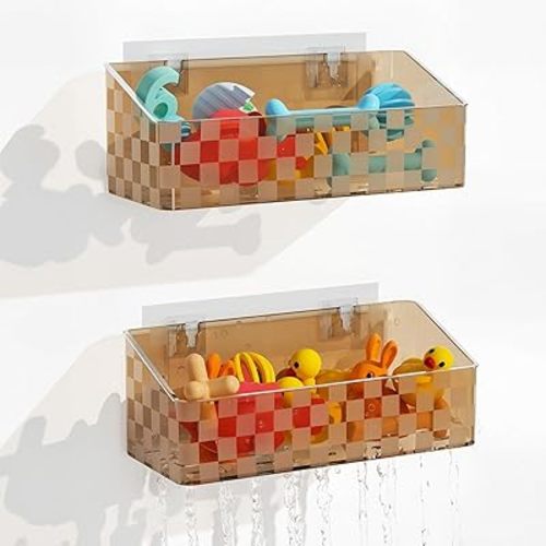 Natheeph Bath Toy Storage Holder, 2 Pack Large Capacity Bath Toy Organizer for Tub Clear Baby Bathtub Toy Storage Multi Use Shower Caddy for Bathroom, Bedroom & More (Brown)