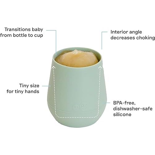 ezpz Tiny Cup (Sage) - 100% Silicone Training Cup for Infants - 4 months + - Designed by a Pediatric Feeding Specialist - Baby-led Weaning Essentials & Baby Gifts
