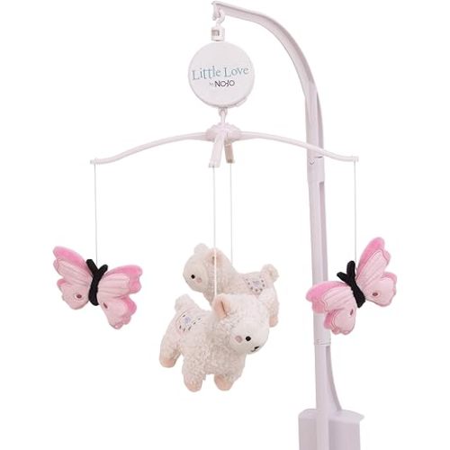 Little Love by NoJo Sweet Llama & Butterflies Pink & White Musical Mobile, Pink, Ivory, Lavender
