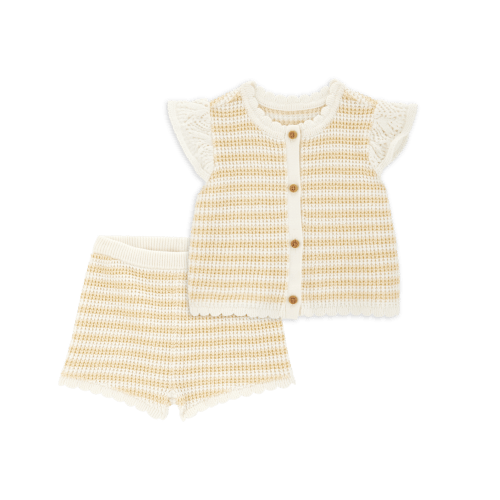 Baby 2-Piece Flutter Sleeves Top & Waffle Knit Shorts Set | Carter's
