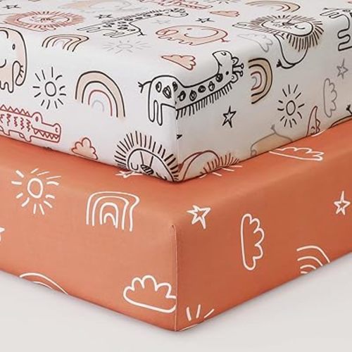 Yoofoss Baby Crib Sheets 2 Pack for Boys and Girls - 52x28 Fitted Crib Sheet Neutral Fits for Standard Crib and Toddler Mattress, Ultra Soft Breathable Microfiber Animal World