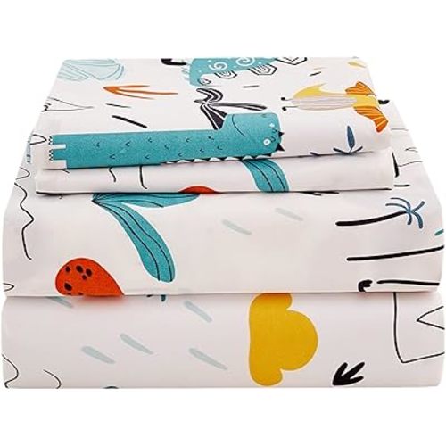 JSD Kids Dinosaur Sheet Set Twin Size, 3 Piece Cute Pattern Microfiber Bed Sheets for Boys Girls Deep Pocket
