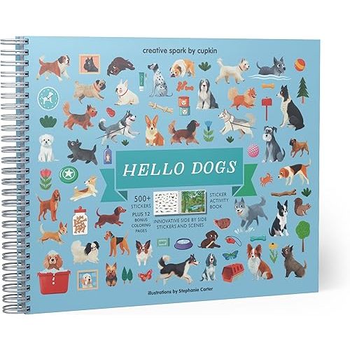 Cupkin Dog Sticker Book Activity for Kids, Toddler Airplane Travel Essentials, 500+ Dog Stickers for Kids + 12 Scenes + 12 Coloring Book Pages, Dog Lover Kids Gift, Kids Crafts for Ages 2-8