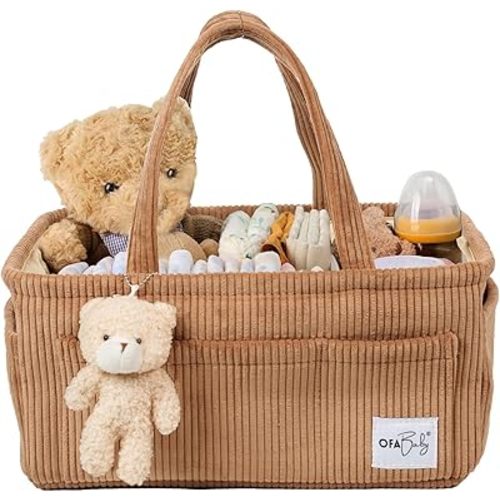 Baby Diaper Caddy Organizer Nursery Storage Bin & Portable Organizer for Diapers & Baby Wipes - Newborn Essentials & Car Caddy Organizer (Brown)
